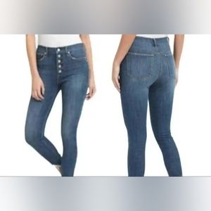 gap denim curvy true skinny raw hem button fly medium wash faded jeans womens 28
